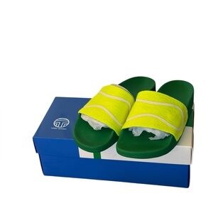Brand New In Box Tory Burch Sport Tennis Ball Slides - Green and Yellow (Size 7)